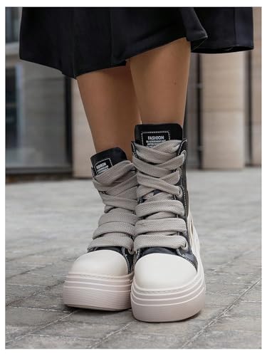 SHENHE Women's PU Leather High Top Sneakers Lace Up Platform Sneakers Flame Print Walking Shoes3