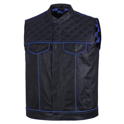 Image of .Men's Biker Rider Motorcycle club stylish Genuine leather sleeveless vest (as1, alpha, 4x l, regular, regular, Black /Royal Blue)