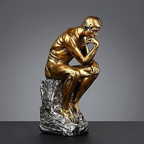 FUNSXBUG 10 Inch Resin The Thinker Statue Thinking Man Sculptures Collectible Figurine Home Office Decor Living Room Decoration (Gold) Cover