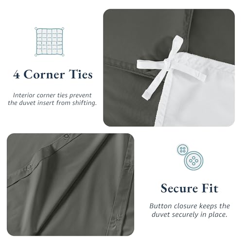 Image of LANE LINEN Double Size Duvet Cover Set - 100% Organic Cotton, 3-Piece Soft & Sustainable Bedding, Includes 1 Duvet Cover 200 x 200 cm and 2 Pillow Shams - Machine Washable - Charcoal