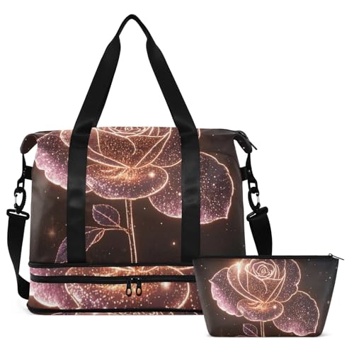 Rose Gold Starry Sky Luggage Travel Bag Overnight Carry On Tote and Luggage with Toiletry Bag for Trip Foldable2