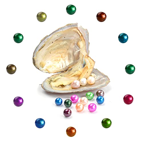 50PCS Freshwater Pearl Oyster Cultured Love Wish Round Pearls Various Shining Meaningful Color, Oysters with Pearls Inside for Jewelry Making or Birthday Gifts (7-8mm)