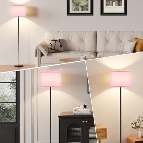 Image of Ambimall 60'' Modern Floor Lamp with Shade, Tall Lamps for Living Room, Bedroom, Office, Dining Room, Pink Shade with Black Pole(Without Bulb)
