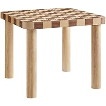 Modway Oscar 36 Inch Square Checkered Dining Table in Oak and Walnut Retro Wood Veneer Checkered Kitchen Table for 24 People with Inlaid Game Board