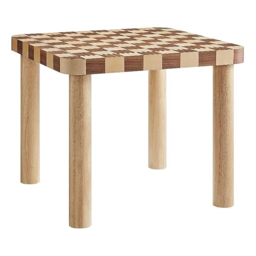 Modway Oscar 36 Inch Square Checkered Dining Table in Oak and Walnut – Retro Wood Veneer Checkered Kitchen Table for 2–4 People with Inlaid Game Board