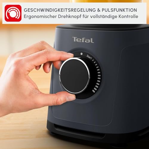 Tefal PerfectMix Essential Hochgeschwindigkeits-Standmixer, stufenlos einstellbare Geschwindigkeit, Pulsfunktion, abnehmbare Powelix-Klingen, hitzebeständiger 2 l Glasbehälter, 1200 W, Grau, BL771BF0