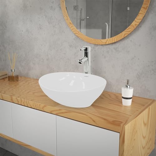 ECD Germany Waschbecken Waschtisch ca. 410 x 330 x 142 mm aus Keramik Weiß Aufsatzbecken...