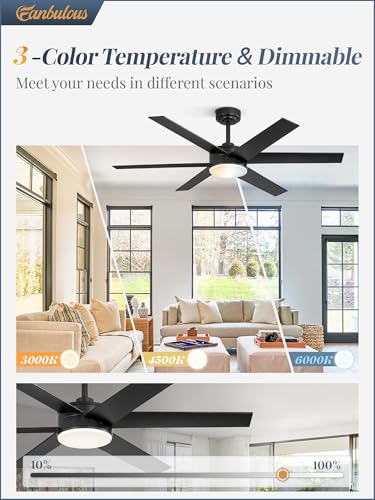Image of Fanbulous 52 inch Outdoor Ceiling Fans with Lights, Dimmable 3CCT, Black