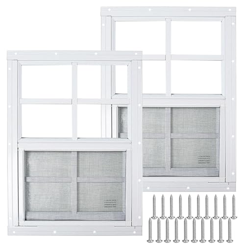 2 Pack White Shed Windows 14' x 21' Flush Mount Window with Tempered Glass and Fiberglass Screen for...