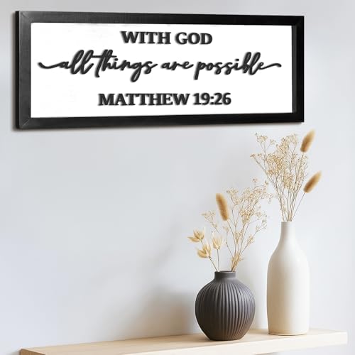 Ripeng 3D with God All Things Are Possible Sign Wooden Entryway Hallway Decor, Above Door Modern Boho Plaque Bible Verse Christian Wall Art Decor for Family Living Room Bedroom, 15.7" x 5.9"