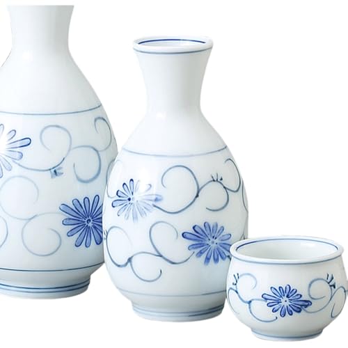 エールネット(Ale-net) 酒器セット 徳利 おちょこ セット 6.4×H12cm 約160cc 白磁菱菊小徳利 徳利&ぐい呑(2個)セット 陶器 美濃焼