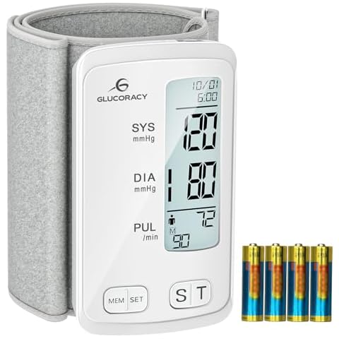 Glucoracy Blood Pressure Monitor, Upper Arm Cuff, Blood Pressure Machine for Home Use, Large Backlit LED Display, Portable One-Piece Design, Built-in Battery Cover