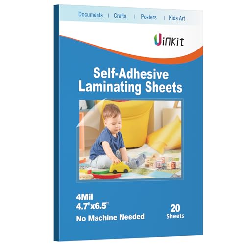 Uinkit 独自接着カバーフィルム 100μm 4Rサイズ、20枚入 機械不要、その場で簡単ラミネート 手貼りラミフィルム, ラミネートフィルム、コーティングシート