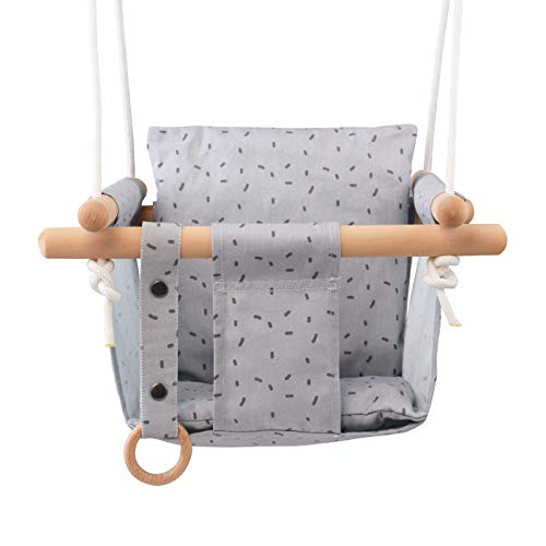 HAPPY PIE PLAY&ADVENTURE Secure Canvas Hanging Swing Seat Indoor Outdoor Hammock Toy for Toddler (Grey) - Thumbnail 2
