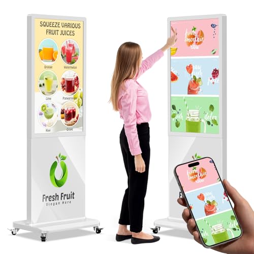 Image of Digital Signage 43 Inch Touchscreen Interactive Kiosk Floor Standing Advertising Display 700 Nits 4K UHD IPS LCD with Android 14 System Vertical Poster with Remote Control