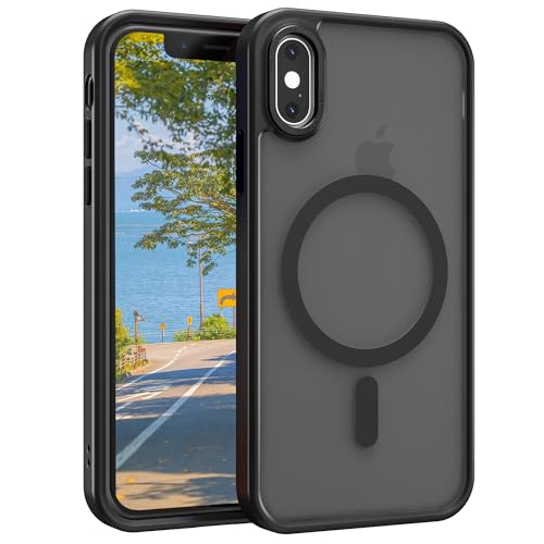 Image of Magnetic iPhone Xs MAX case,Compatible with Magsafe, Military-Grade Protection,Slim Translucent Matte Shockproof with Anti-Scratch Anti-Fingerprint Phone Cover (Black, iPhone Xs MAX)