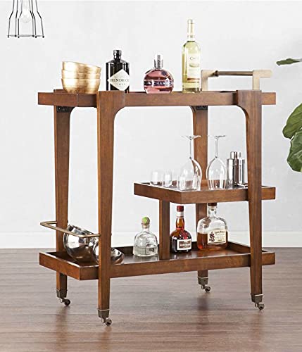 Image of Sheesham Wooden Folding Bar /Serving /Service Trolley (Teak Wood Shade)