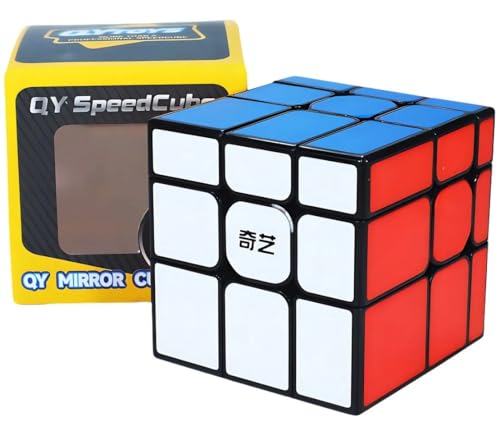 Image of Hawkister QiYi 3x3 Mirror Coloured Tiled Speed Cube | Professional Shape Mod with Durable Embedded Tiles | Black Stickerless 3x3x3 Cube for Smooth Turning, Stable 56mm Logic Puzzle