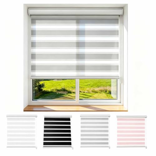 Estores Cebra Noche Y Día con Doble，Estor Térmico Opaco, Cortina Cebra Protección Solar，Persianas Enrollables Interior para Ventana Translúcido Y Oscurecido Privacidad(Gris,W65xH120cm)
