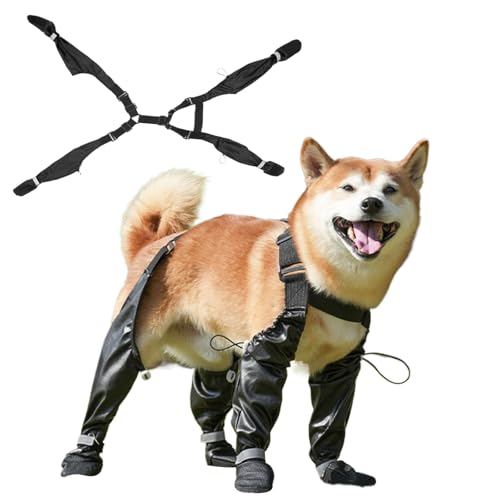 Dog Suspender Booties, Dog Paw Boot Leggings, Anti-Slip Dog Snow Pants with Attached Boots, Waterproof Adjustable Suspender Boots for Dogs, Winter Snow Rain Hiking Paws Protector Dog Boots (XL)