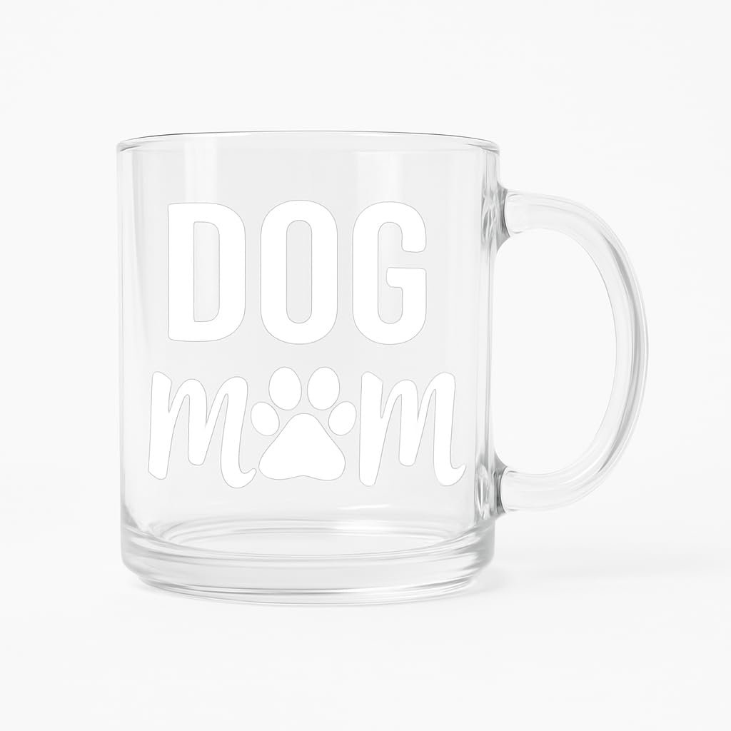 Dog Mom Clear Glass Coffee Mug 11 oz Large Capacity Cup with White Paw-Print DOG mom Design Comfortable