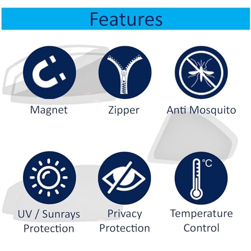 Image of Kingsway Accessories Car Side Window Sun Shade Zipper Magnetic Only Compatible with Maruti Suzuki Ertiga Year 2025 Onwards All Model, Only Zipper in Front Window, Car Curtains, Pack of 6 Pcs