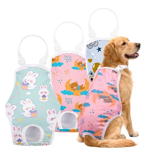 Image of 3 Pack Washable Female Dog Diapers with Adjustable Suspender, Reusable Sanitary Panties for Dogs in Heat, Leak-Proof Design for Small Dogs