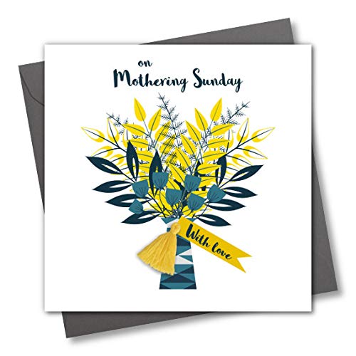 Claire Giles Greeting Cards, Happy Mother's Day Card, with Love Mothering Sunday Greeting Card, Flowers Bouquet Design and Embellished with a Colourful Tassel