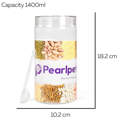 Image of PEARLPET Plastic Containers for Kitchen Storage | Plastic Container Set with Spoon | BPA-Free, Stackable Jars | Transparent, 1400ml (Set of 8)