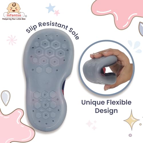 Image of Infantso Lightweight Anti-Skid Sock Shoes for Babies, Kids & Toddlers - Soft Sole Breathable Cotton Sneakers with Anti-Collision Toe, Perfect for Infants' First Walking Steps, Comfortable & Safe Fit