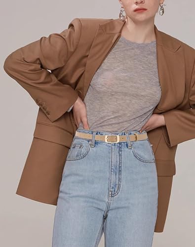 4 Pack Women's Skinny Genuine Leather Belt Thin Waist Belt with Gold Buckle4