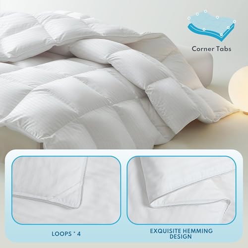Down Feather Fiber Comforter King Size - All Season Luxury Hotel Duvet Insert, Medium Warmth, 750+ Fill Power Fluffy Premium Comforter, White Cotton Cover, 106'' x 90''