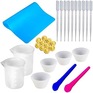 Resin Mixing Cups Tools Kit, 29PCS,Reusable Nonstick Silicone Mat, 100ml Silicone Measuring Cups, Finger Cots, Resin Mix Cup, Stir Stick Pipette
