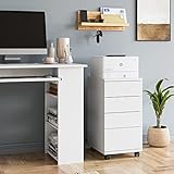 HOCSOK Cajonera de Oficina, Mueble Auxiliar Móvil Debjo de la Mesa, Soporte de Impresora con 4 Cajones y 4 Ruedas Universales, Madera, Blanco, 33x63.5x39 cm