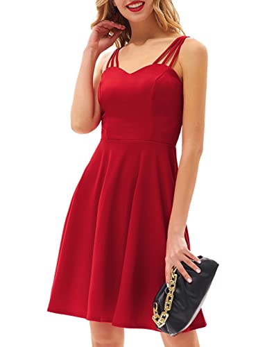 GRACE KARIN Women s Spaghetti Strap Dress V Neck Sleeveless Cocktail Dress Casual Swing A Line Club Party Dresses Wine Red
