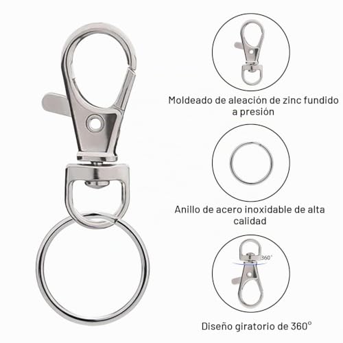 Miniatura 3 de Icovalescent 20 Anillas Para Llaveros, Ganchos De Metal Giratorio Con Anillas Para Llaves, Argollas Desmontables, Anillas Para Llaveros Cierre De Mosquetón Y Anillas Para Llavero Plateado