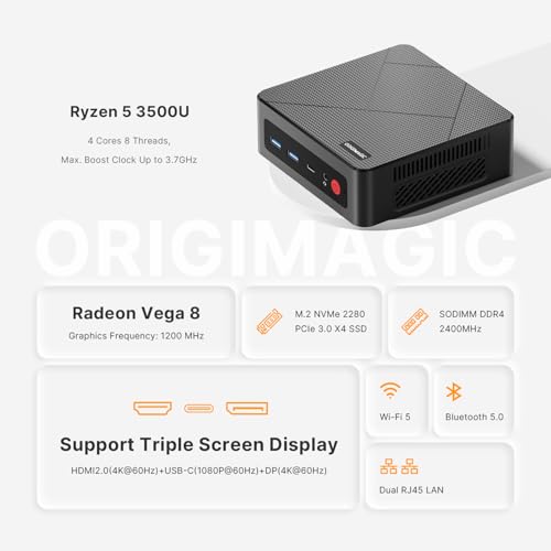 C4 Neo Mini pc, Ryzen 5 3500U(tot 3,7 GHz) minicomputer, 16 GB DDR4, 512 GB SSD, ondersteuning voor drie 4K schermen, WiFi 5/BT5.0/Dual Ethernet, mini desktop voor thuiskantoor - Afbeelding 3