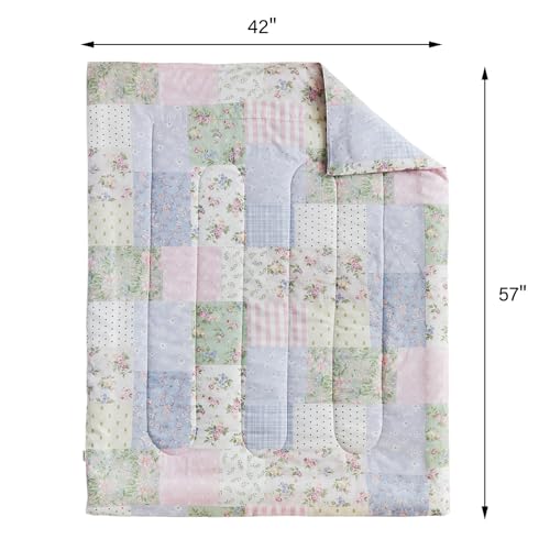 Image of Joyreap 4 Piece Cotton Toddler Bedding Set- Colorful Flowers Grids Patchwork Design, Toddler Comforter Set for Girls, Includes Quilted Comforter, Fitted Sheet, Top Sheet, and Pillow Case