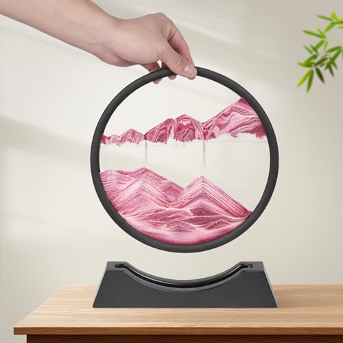 Image of Wai Danie Moving Sand Art Picture 3D Hourglass Deep Sea Sandscape Liquid Motion Display Painting Flowing Sand Frame Relaxing Desktop Home Office Work Decor (Pink,12 Inches)