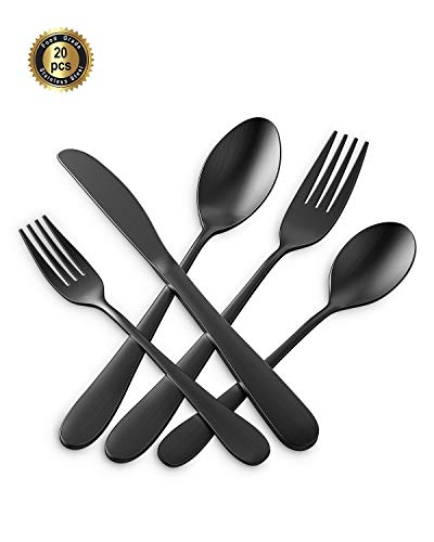HF HOFTEN Black Silverware Set, 20 Piece Food Grade Stainless Steel Flatware Set