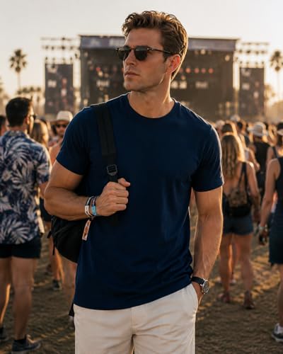 Image of Men's Essential 100% Cotton Crew Neck T-Shirt - Plain, Short Sleeve, Regular Fit, Premium, Super Soft, Classic Everyday Wear