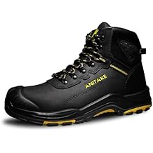 Steel Toe Boots for Men, Mens Work Boots Steel Toe 100% Nubuck Leather Construction Safety Boots