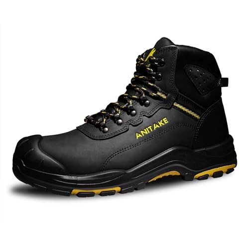 Steel Toe Boots for Men, Mens Work Boots Steel Toe 100% Nubuck Leather Construction Safety Boots