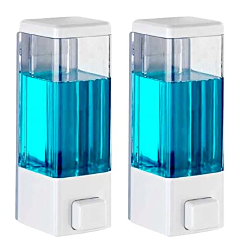 BATH GURU Abs Wall Mounted Shampoo Sanitizer Lotion Hand Dish Wash Gel Liquid Soap Dispenser for Bathroom Kitchen Pack of 2 (350 Ml, Clear White, Plas