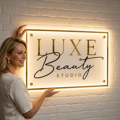 Image of LCSIGN Backlit Custom Logo Led Sign, Office Beauty Salon Wall Decor | Custom Logo, 3D halo-lit Design, Metal & Acrylic, Business Signage, Wall Mounted