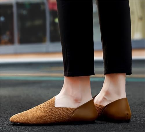 Men's Loafers Rubber Sole Round Toe Faux Snake Print Stitching Details Slip Resistant Comfortable Flat Heel3