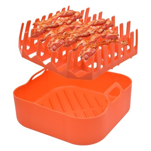 Estufa de silicona de tocino para horno | Soporte de tocino resistente al calor para cocinar horneado | Bandeja de tocino de microondas | Cocina de gadget de freidora de aire para cocinar tocino
