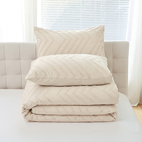 Yirddeo Cream Comforter Full Size 3Pcs, Boho Comforter Set Full Cream Farmhouse Bedding Sets Queen, Vertical Tufted Comforter, Lightweight Neutral Boho Bed Set (1 Comforter, 2 Pillowcases) #TOP5