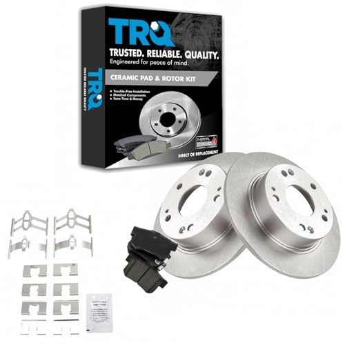 Image of TRQ Rear Brake Pad and Rotor Set Ceramic Solid Rotors | For 2003-2007 Honda Accord 2004-2008 Acura TSX