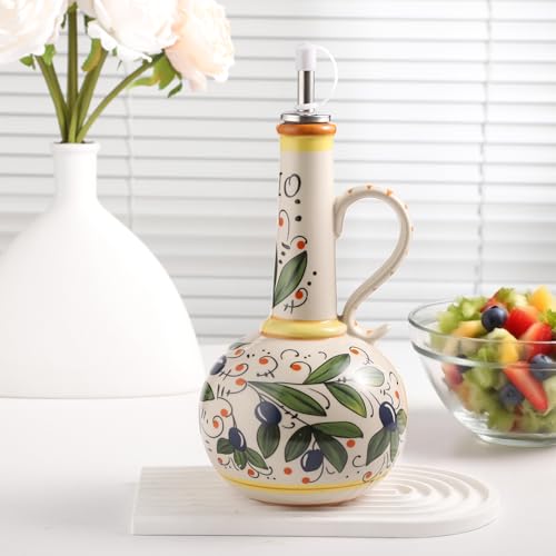 talian Ceramic Olive Oil Dispenser Bottle 23oz, Hand Painted Oliv...